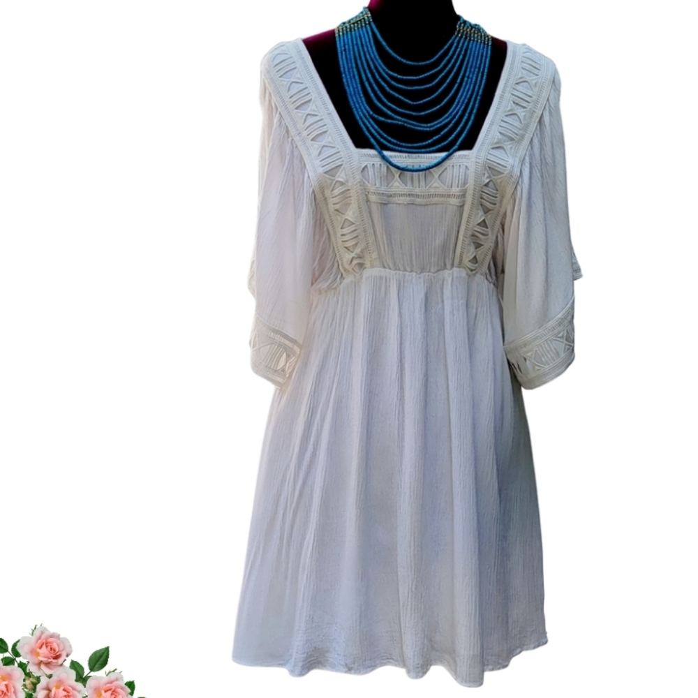 Charlotte Russe Dress Cottagecore Beachy White Embroidered Knee Length Womens XS